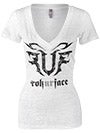 RUF Rokurface White Burnout V-Neck Ladies Tee