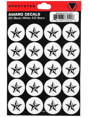 Sportstar 3D Star Award Helmet Decals | Black/White