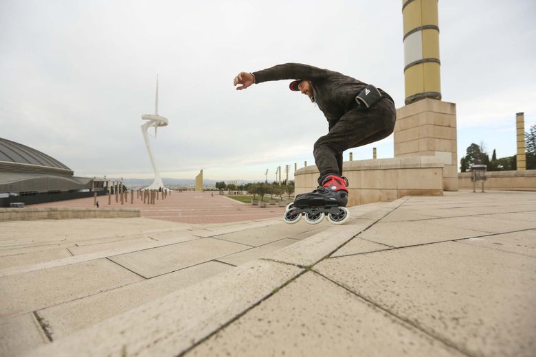 Danny Aldrich skating down stair on RB 110 Skates