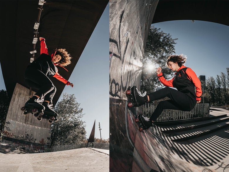Chaya Pro Skater Alice Gazzani skating at a park in the Chaya Karma Pro Black Skates