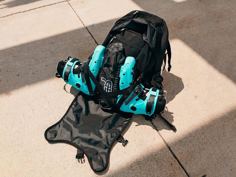 An FR Skate Backpack holding FR skates