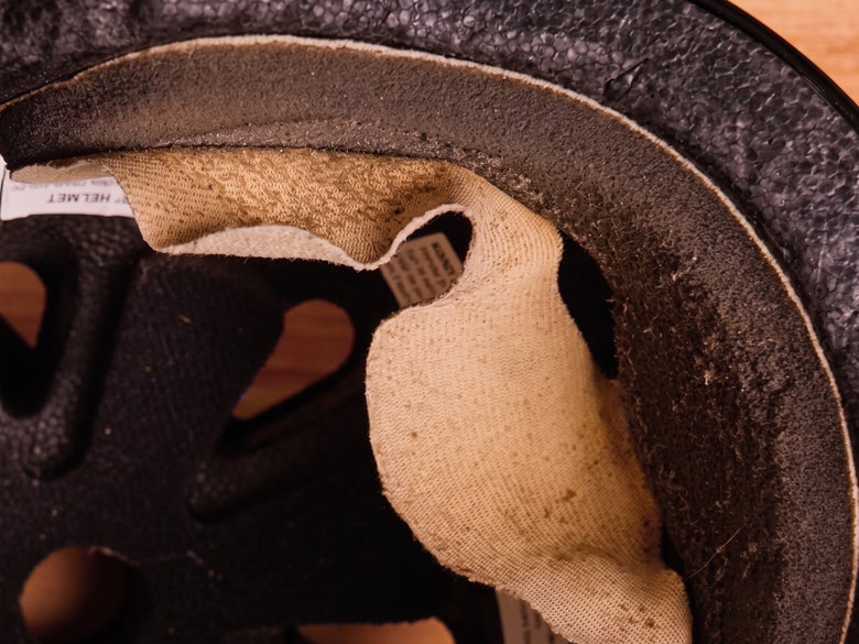 Close up of the soft foam liner inside a skate helmet